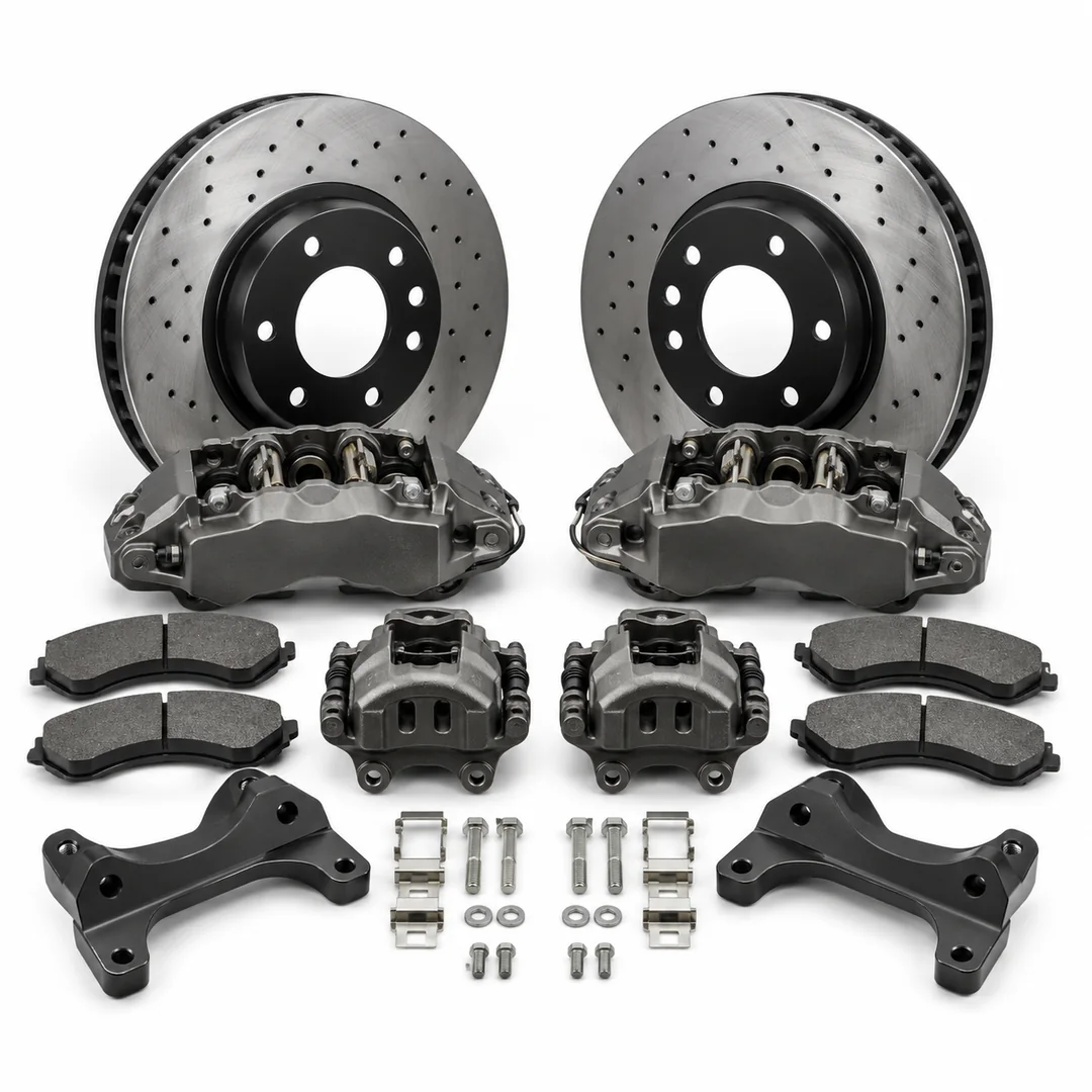 Drilled performance brake upgrade kit with rotors calipers pads and brackets for armored vehicles