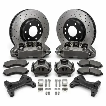 Drilled performance brake upgrade kit with rotors calipers pads and brackets for armored vehicles