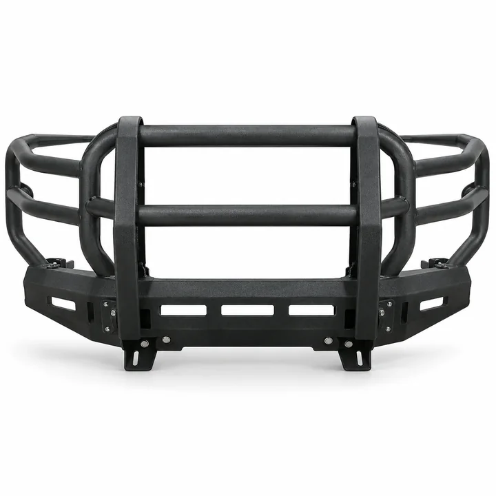 Armored vehicle full grille guard front bumper with wraparound side protection bars