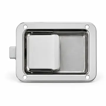 Stainless steel flush mount paddle lock on white background
