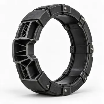 Heavy-duty armored vehicle run-flat support ring on white background