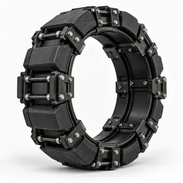 Heavy-duty segmented armored vehicle run-flat ring on white background