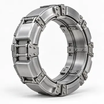Metal-reinforced run-flat ring assembly for armored vehicles on white background