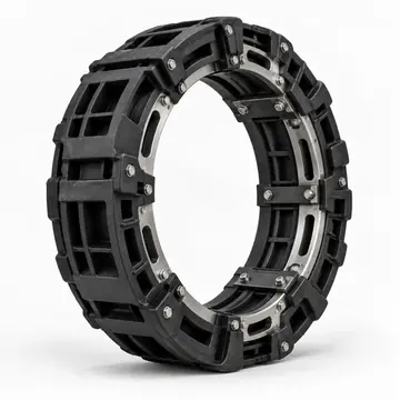 Modular composite run-flat insert with reinforced structure on white background
