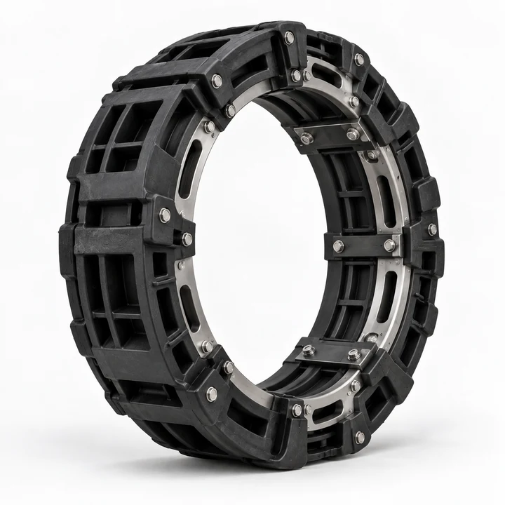 Modular composite run-flat insert with reinforced structure on white background