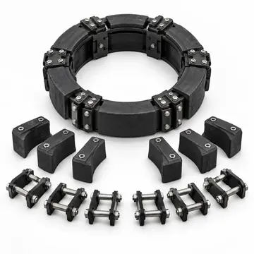 Complete run-flat system installation kit with ring and hardware on white background