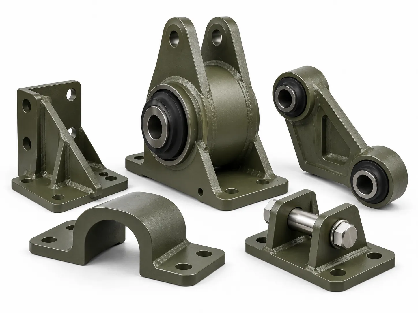 Heavy-duty suspension mounting brackets and pivot assemblies for armored vehicles