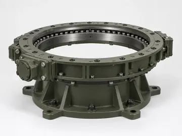 Black mounted turret rotation bearing assembly on white background