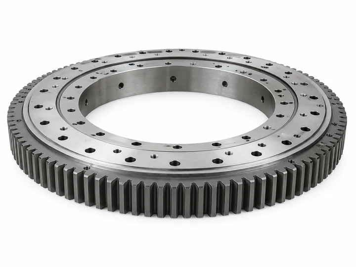 External gear slewing bearing ring on white background