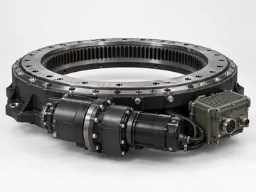 Heavy-duty turret bearing with gear drive on white background