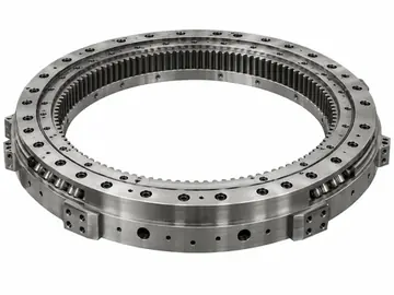 Large-diameter precision turret bearing ring on white background