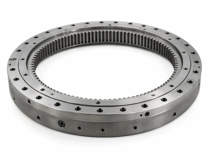 Military mounted turret bearing assembly with base housing on white background