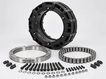 Reinforced bracket-mount turret bearing assembly on white background