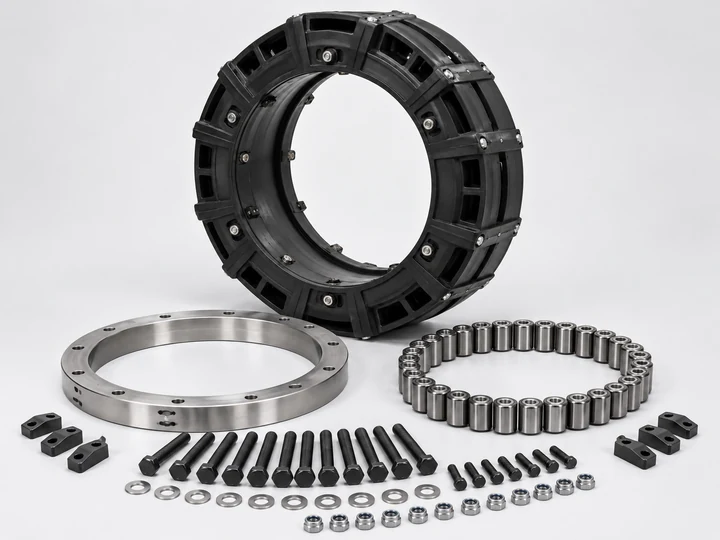 Reinforced bracket-mount turret bearing assembly on white background