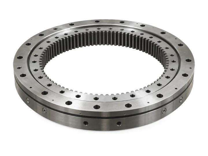 Slim internal gear turret bearing ring on white background