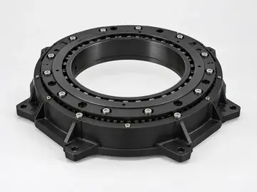 Turret bearing service kit components with ring, hardware and rolling elements on white background