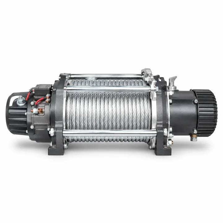 Heavy-duty electric recovery winch with steel wire rope for armored vehicles
