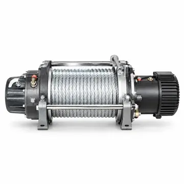 Low-profile electric recovery winch with steel wire rope for front bumper mounting